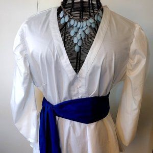New York & Company White Belted Plus Size V-neck Peplum Blouse NWT